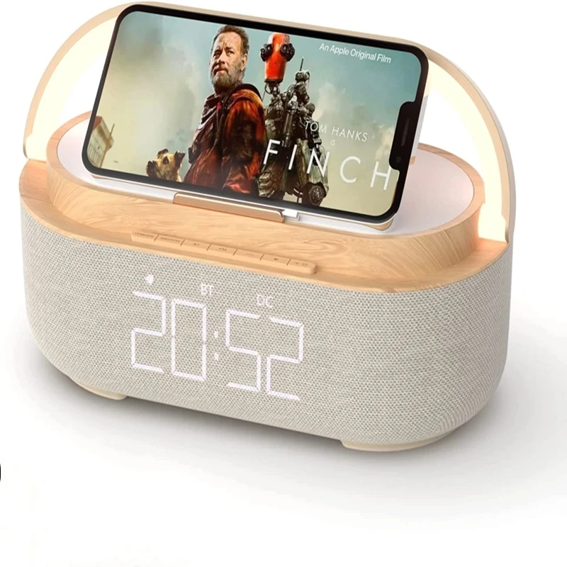 

Wooden Bluetooth Speaker Digital Alarm Clock RadioWireless Charger Wireless Speakers Loud Alarm Clock Sound Snooze LED Display