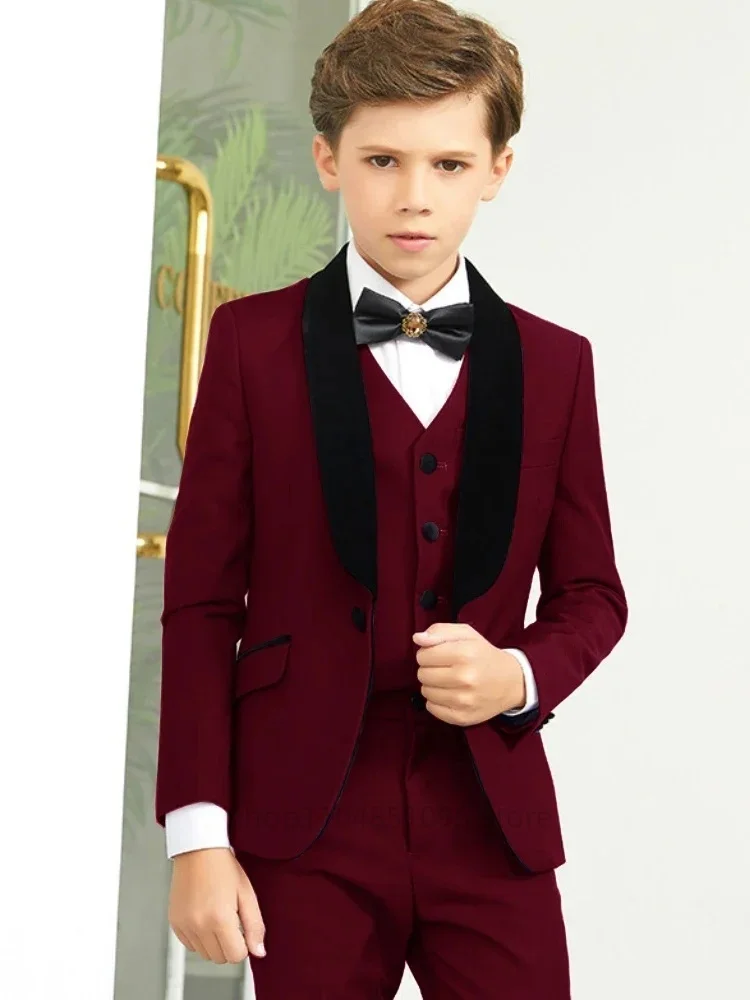 Pink Boys' Suit for 2-18 Years Old Suit 3 Pcs Suit Set Formal Child Wedding Tuxedo Pants Vest Jackets Party Prom Stage Costumes