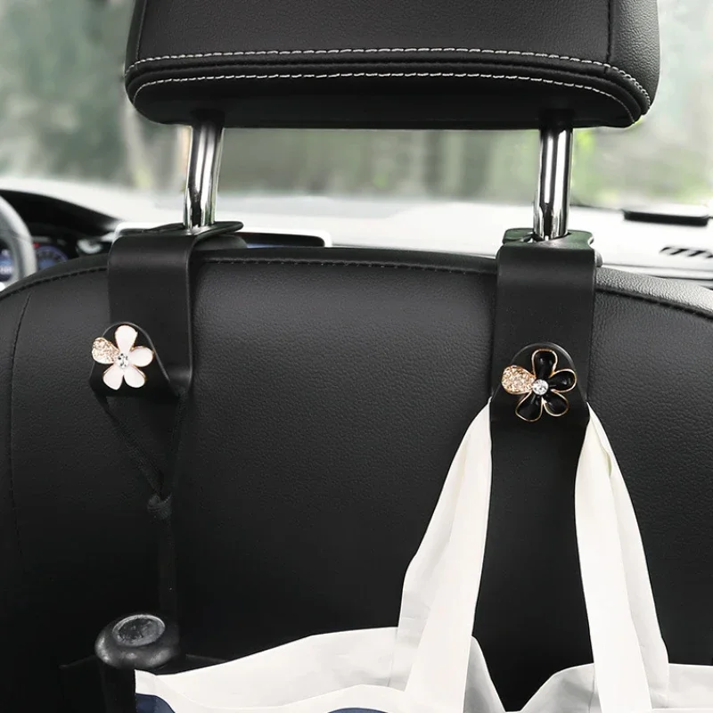 Car Seat Back Hooks Diamond Camellia Flowers Decor Cartoon Bears Car Interior Storage Hook Handbag Hanging Holder Hook car coat hanger car hook