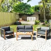 Outdoor Acacia Wood Furniture Set Loveseat Sofa 2 Single Chairs Coffee Table 4 Piece Conversation Set Grey with Cushions 3