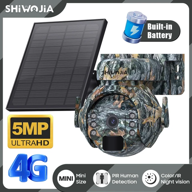SHIWOJIA 5MP 4G caméras solaires 4G Sim/WIFI sans fil extérieur 360 °   Voir la caméra PTZ à batterie solaire couleur camouflage de surveillance animale 1