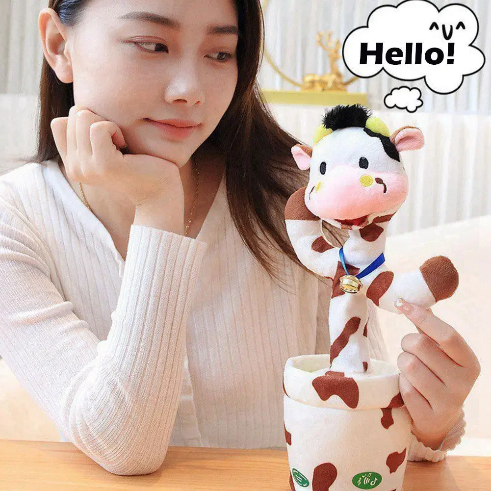 Plush Toys Dancing Cactus Toy Electronic Pet Rabbit Toy Electric Interactive Toy Dancing Rabbit Cow Interactive Learning Musical Speak Plush Toy Repeat Talking Plushie Gift Intelligent Cactus