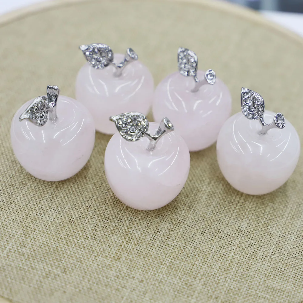 30*26MM New Natural Stone Apple Statue Ornament Healing Mixed Color Charm Room Gemstone Carved Figurine Gem Home Decoration 4Pcs