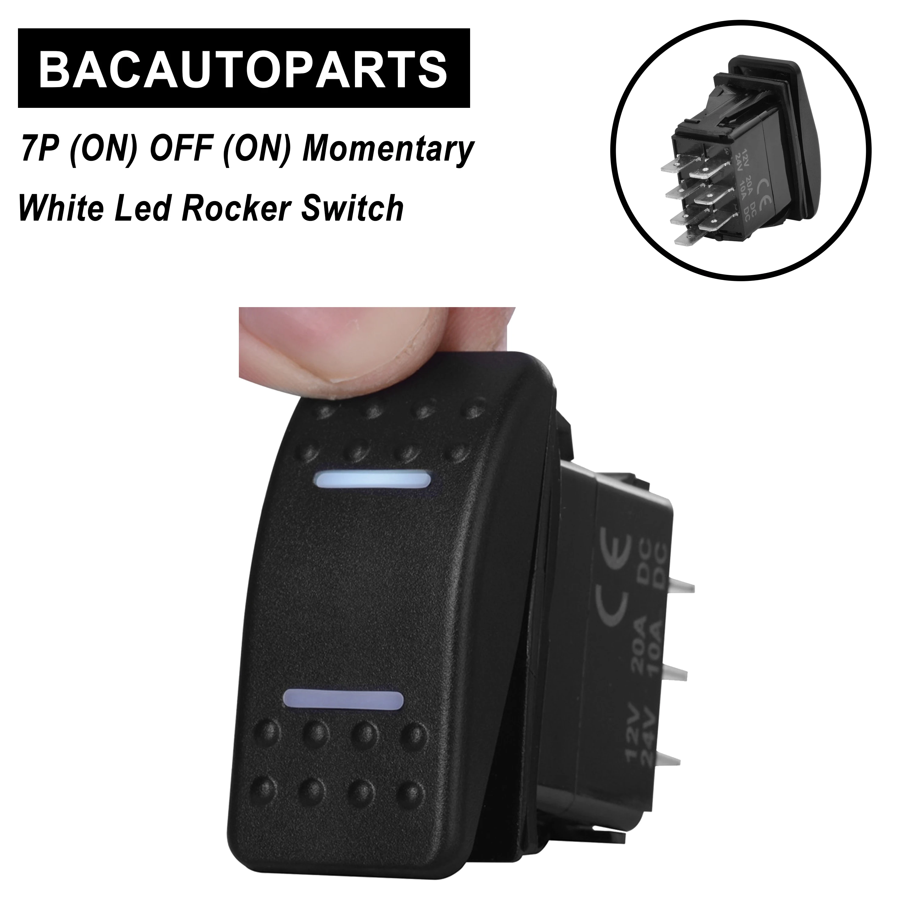 Momentary 7P (ON) OFF (ON) 12v/24v Dual White Led Rocker Switch For Car Marine Boat IP66 NARVA