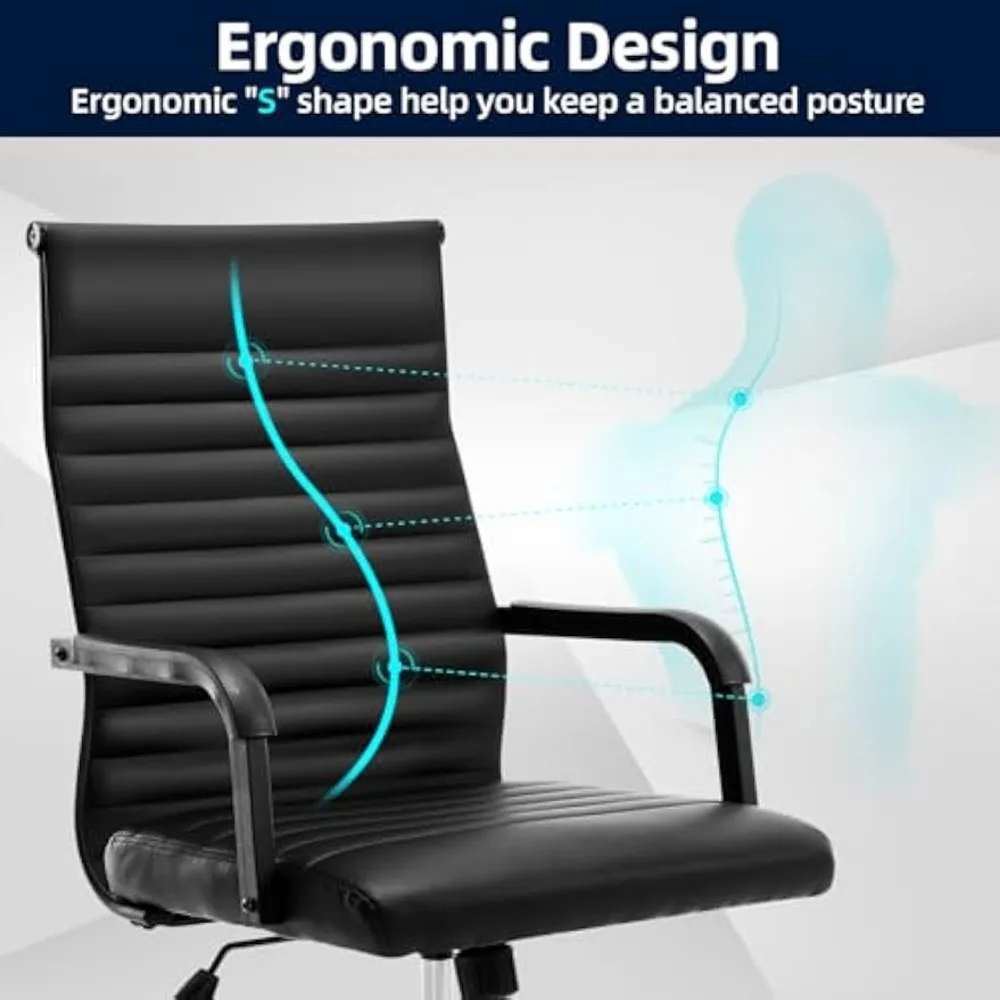 Office Chair, Adjustable Height Mid-Back Swivel Chair with Padded Seat and Square Tube Armrests, Offices Chairs 3