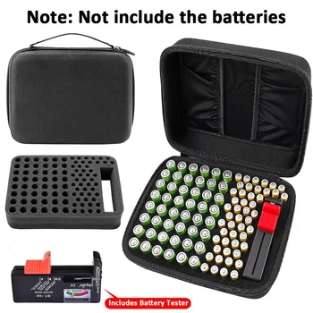 Borsa portaoggetti per organizer per batterie per 48 batterie AA, 48 batterie AAA totali 96 con tester batteria, 2 tasche extra per altri accessori