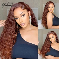 30 40 pouces brun rougeâtre 13x6 dentelle frontale perruque 250 densité couleur bouclés perruques cheveux humains vague profonde 13x4 13x6 HD dentelle frontale perruque 4