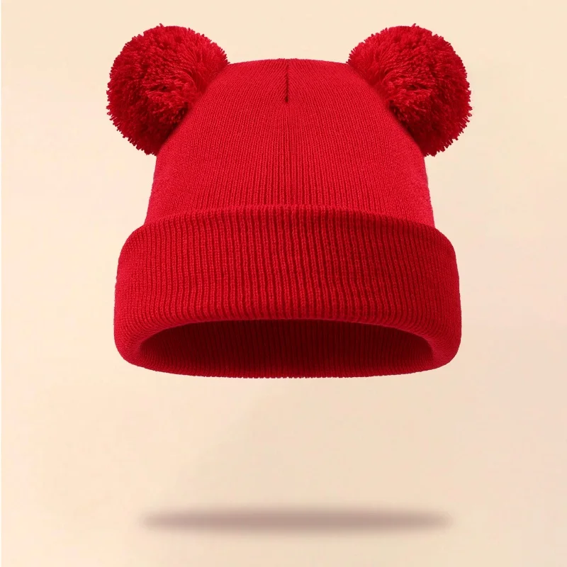 Baby Hat Set Autumn Winter Knitted Hats With Pom Kids