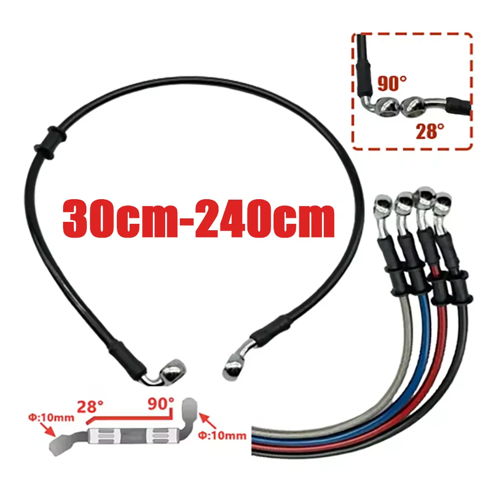 28 to 90 Degree 10mm Banjo 30cm To 240cm Motorcycle Hydraulic Brake Hose Cable Clutch Oil Line Pipe For ATV Racing Bike