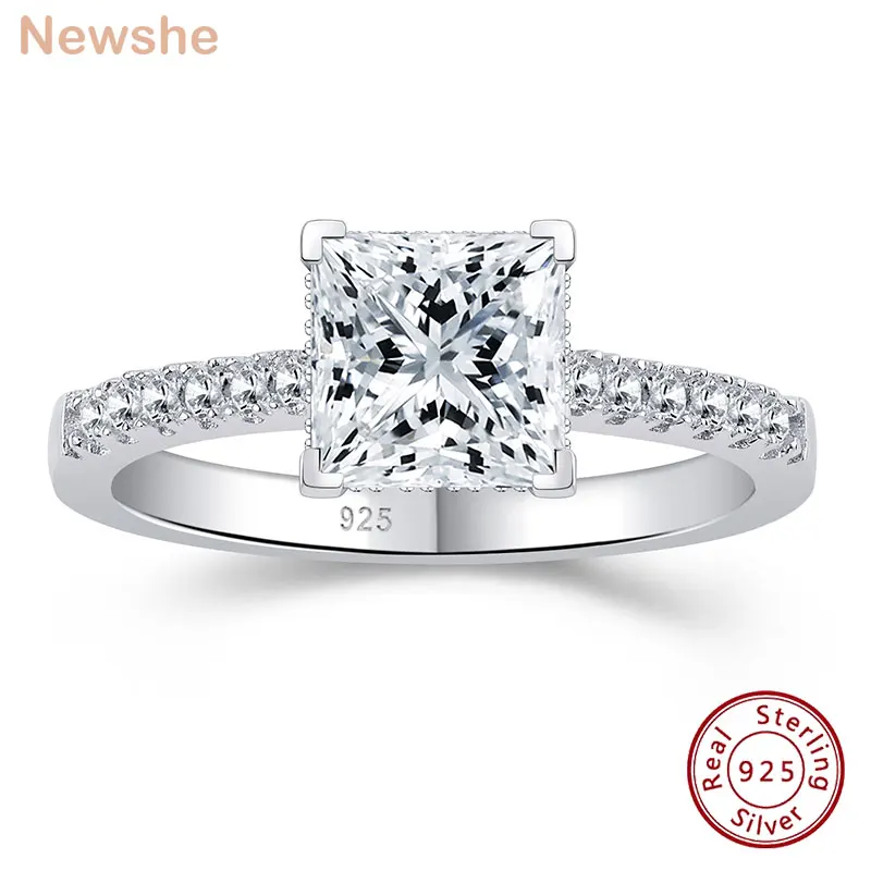 Newshe本物の925スターリングシルバー婚約指輪7ミリメートル