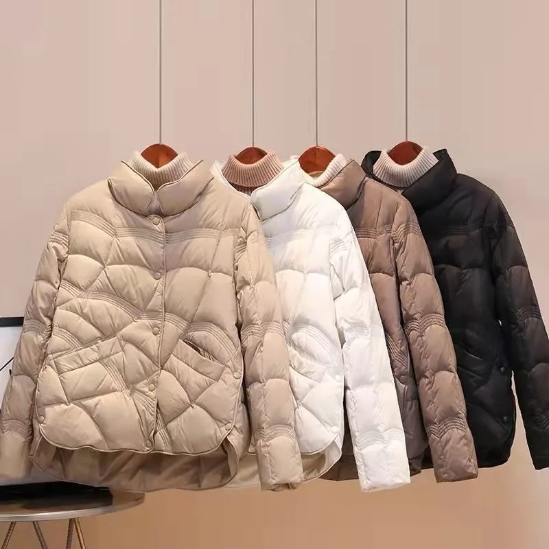 2023 New Women White Duck Down Jacket Winter Coat Female Short Thin Small Fellow Parkas Outwear Fashionable Cardigan Overcoat