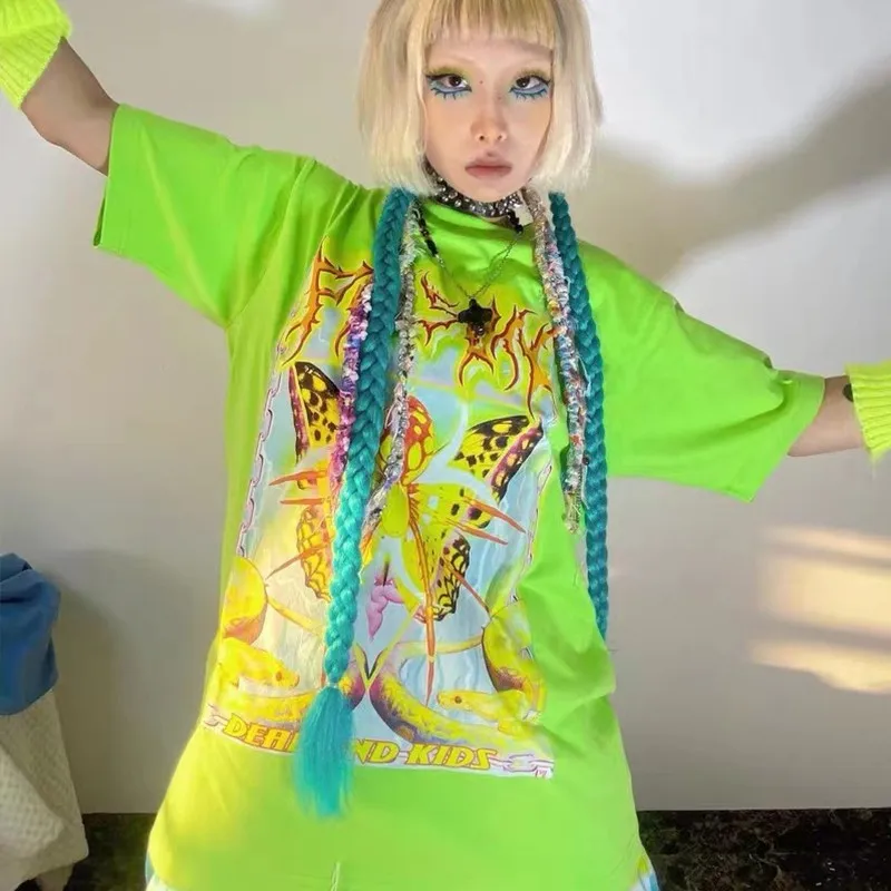 Karrcat Y2k Aesthetics T-shirt 2000s Harajuku E-girls Short Sleeve Tshirt Metal Cyber Chic Tops Punk Style Mall Goth Alt Clothes 3
