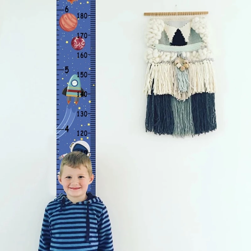 M6CF Kids Height Growth Ruler Cartoon Print Baby Children Room Decorations Wall Meter Decor with Wood Frame Designing