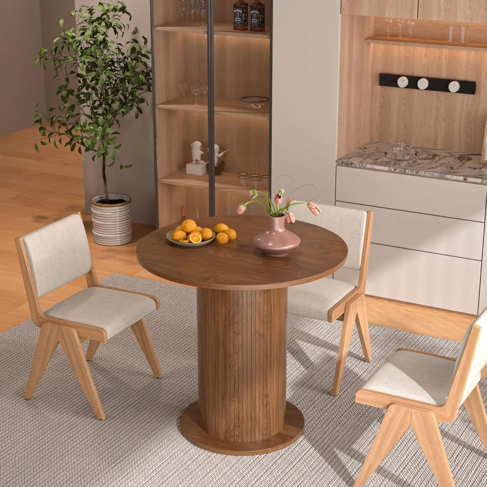 31.5 inch Round Dining Table for 2, Modern Farmhouse Kitchen Table, Small Circle Dining Tables with Wood Strip Base for Kitchen 4