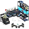 79 inch L Shaped Desk with File Drawers, Reversible L Shaped Gaming Desk with Power Outlets & LED Lights, Computer Desk wit 2