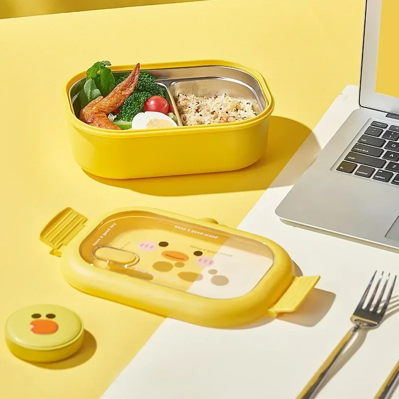 Stainless Steel Yellow Duck Reusable Lunch Box for Kids Outdoor Picnic