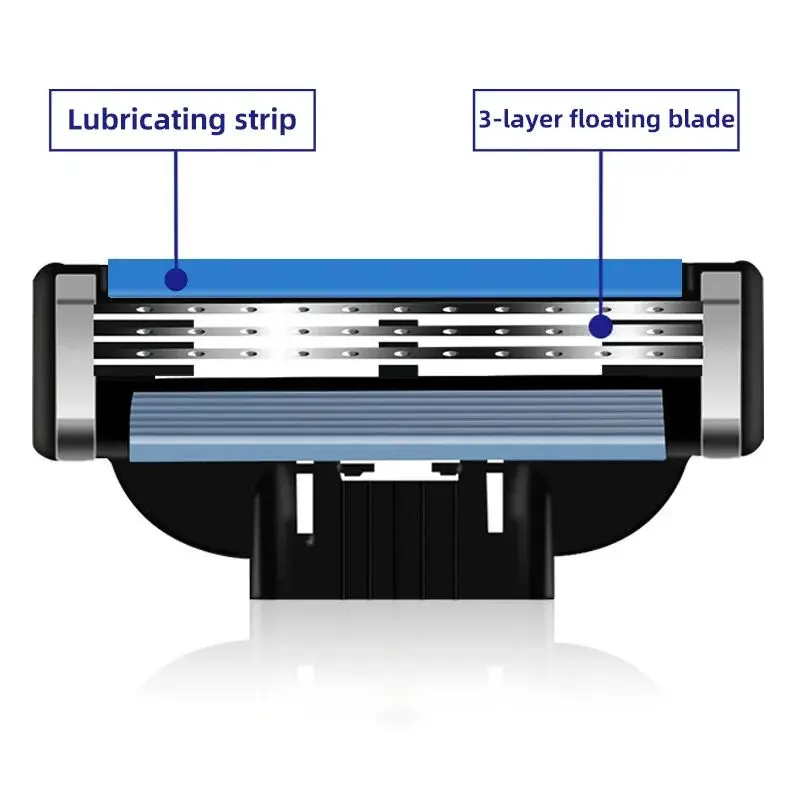 남성용 휴대용 수동 면도기 교체 헤드, 여행용 3 층 블레이드, 편안한 블루 올드 패션 블레이드, 충전되지 않은 면도기, 8 개