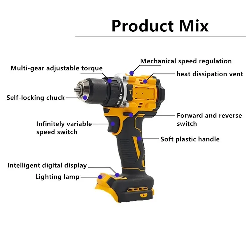 무선 전기 드릴 10mm 척 브러시리스 임팩트 드릴 스크루 드라이버, DeWALT 20V 배터리 전동 공구에 적합, 20 토크