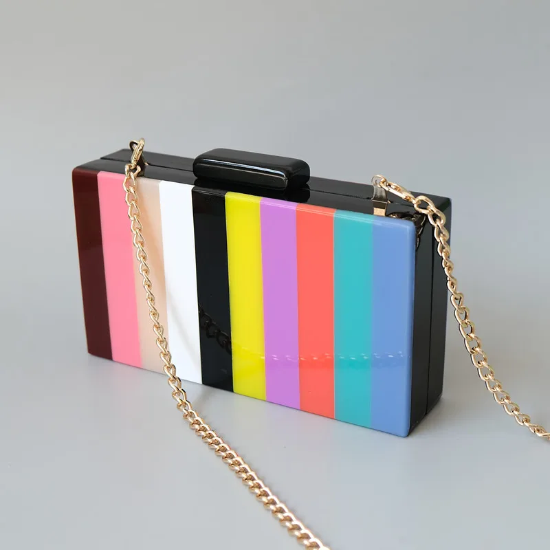 Neue Trendige Taschen Mode Damenhandtaschen Bonbon-Regenbogen Gestreifte Acryl Luxus Party Abendtasche Damen Casual Hochzeit Box Clutch – Detail 11