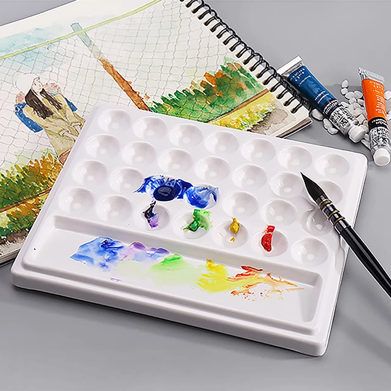 MEEDEN Ceramic Watercolor Palette with Cover, 12-Well White Porcelian  Mixing Tray Artist Painting Palette with Lid, Square Painting Tray Palettes  for