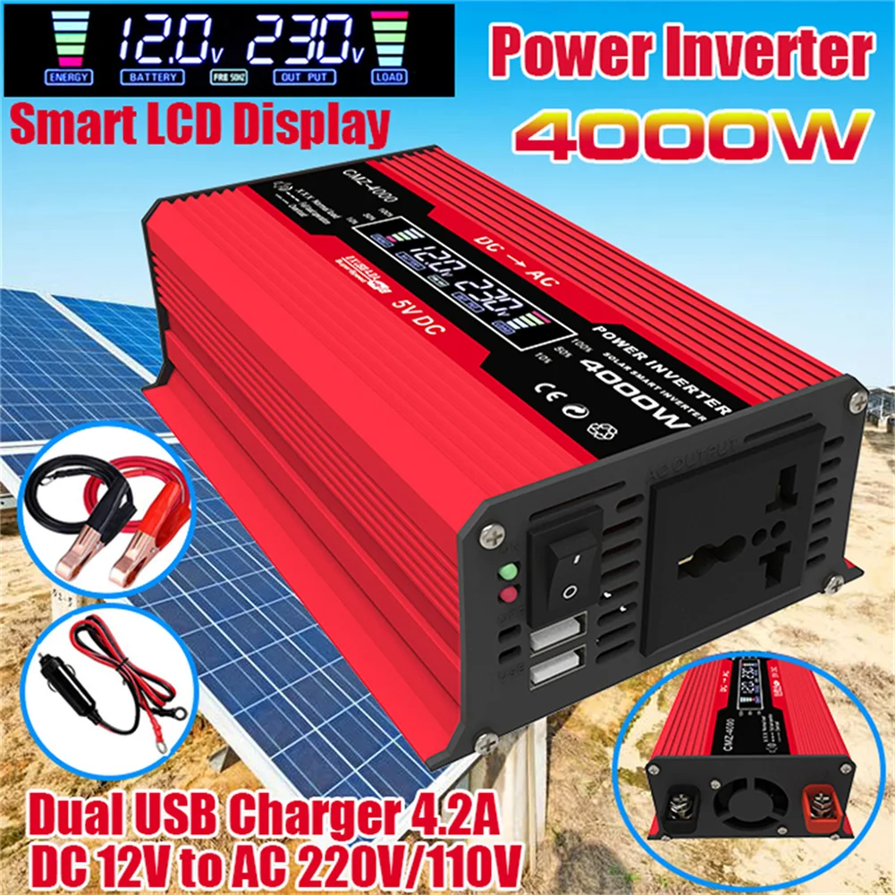 Car Converter 300W LCD Display Solar Power Inverter 12V to 110V/220V Voltage Transformer Modified Sine Wave Charge Converter