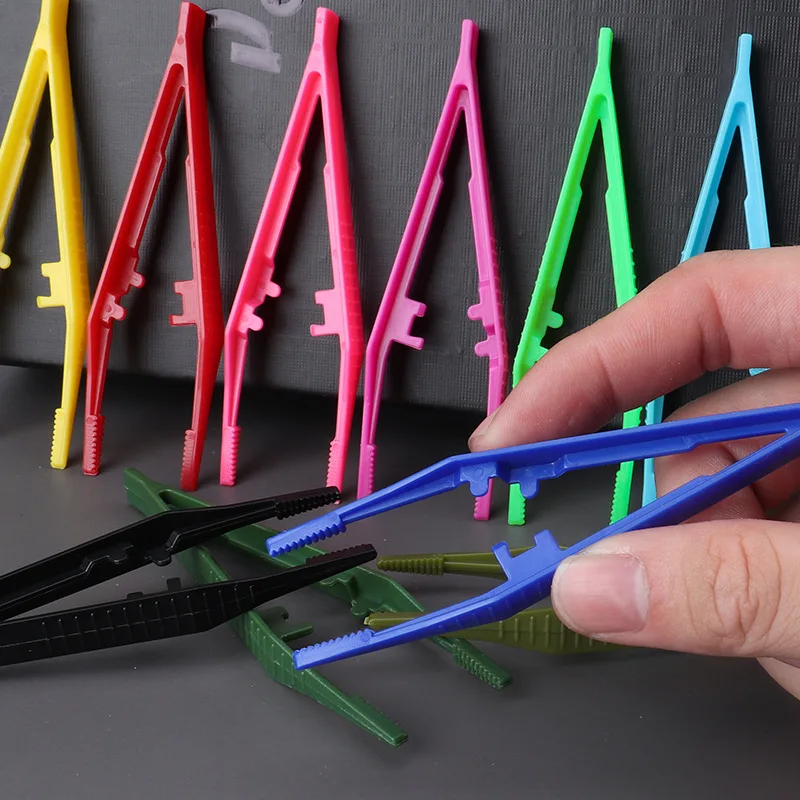 20/10/1Pcs Plastic Tweezers Medical Repair Small Disposable Tweezers Tools Crafts Kids Toys Plastic Clips Multi Colors