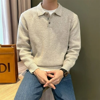 Maglione con Collo a Polo da Uomo, Nuovo Modello Invernale, Pullover Termico Interno in Maglia Pesante