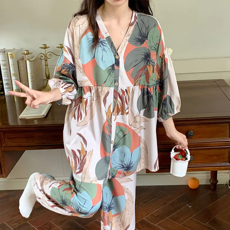 

S-4XL 2Pcs/Set Spring Autumn Pajamas Pregnant Women Breastfeeding Pregnancy Maternity Soft Pajamasma Sweet Fashion Nightwear