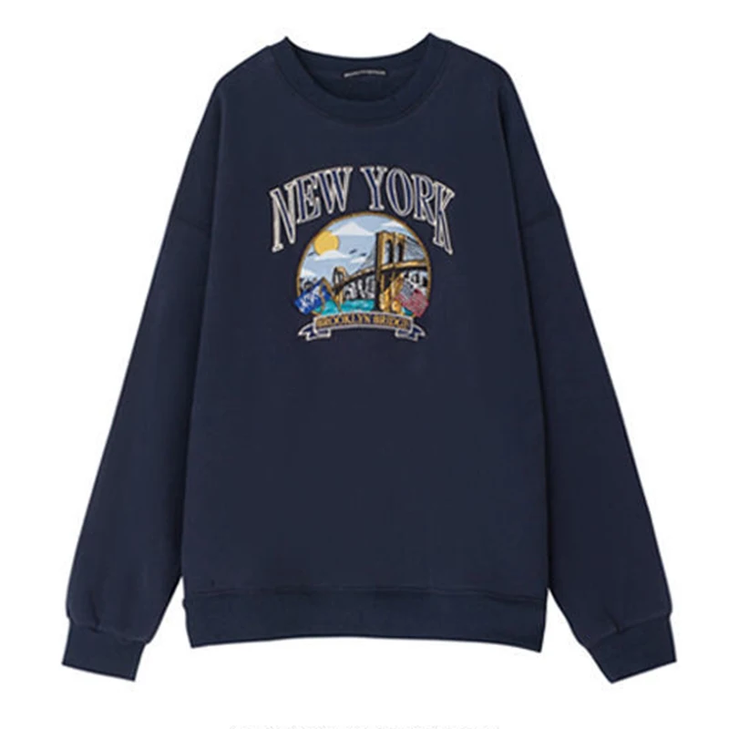

American Vintage New York Print Sweatshirt Women Crewneck Long Sleeve 2022 Spring Fashion Pullovers Loose Hoodies Dropshipping