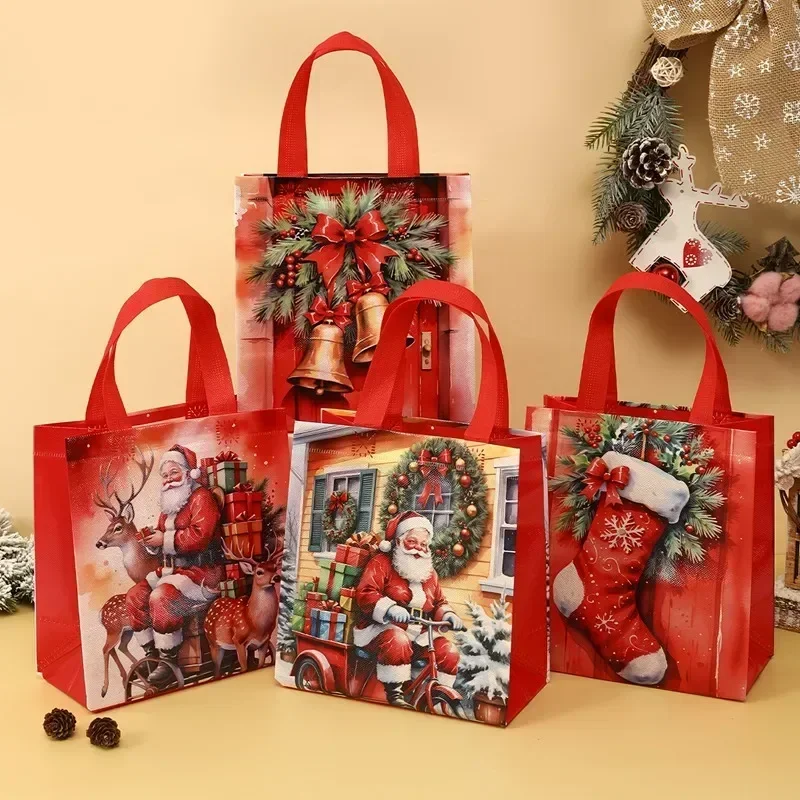 Christmas Gift Bag Santa Non-Woven Bag Christmas Decorations For Home Xmas Navidad Noel Gifts New Year Packaging 4pcs