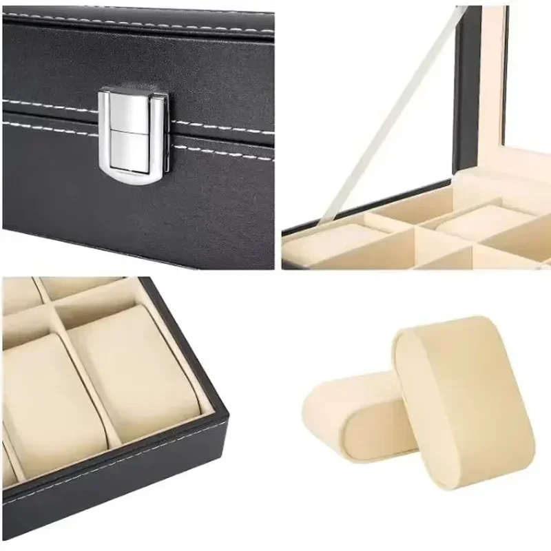PU Leather Watch Box For Men Watch Display Case With Glass Top