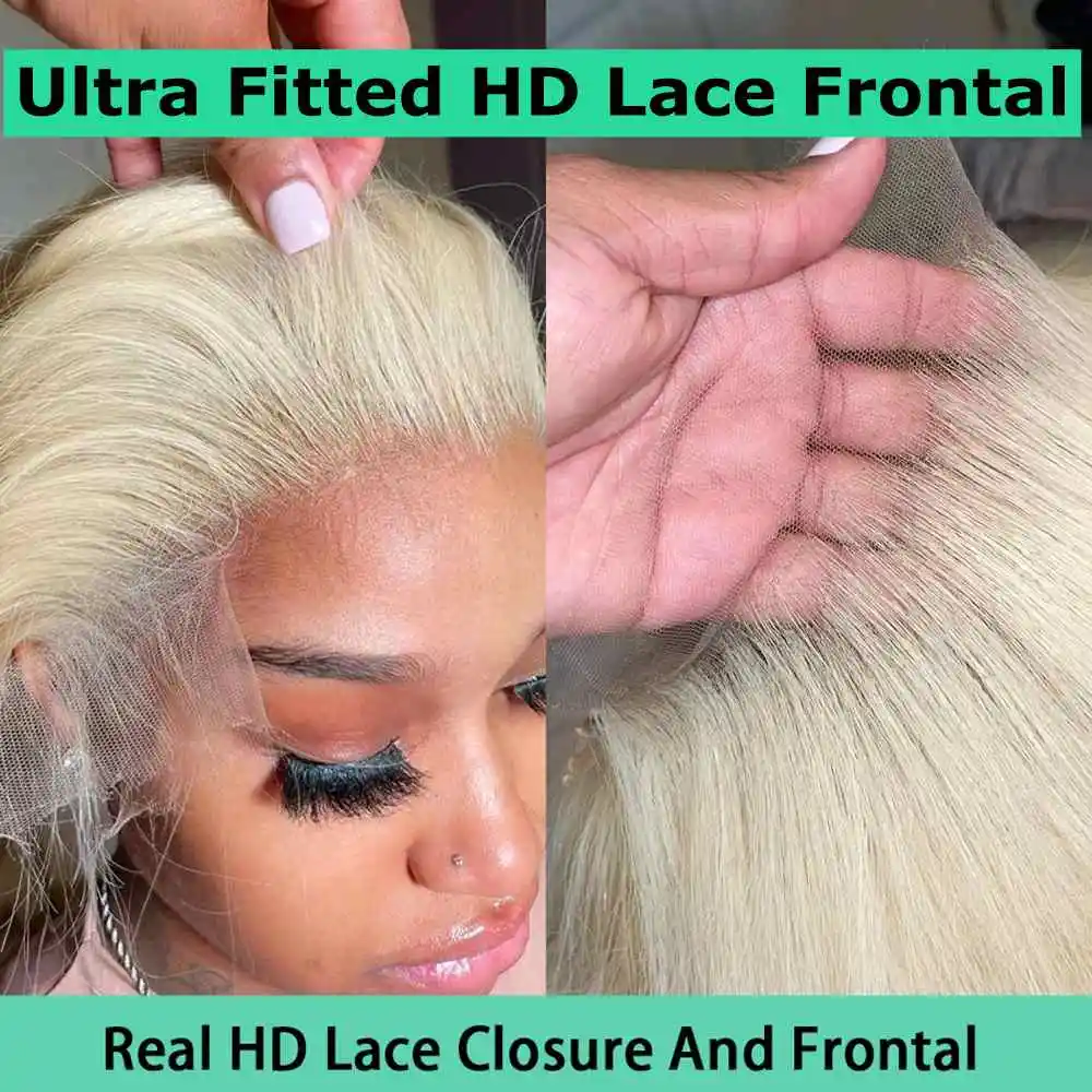 Pre Everything Invisible Real HD Lace Blonde 613 13x6 Lace Frontal Straight 7x7 5x5 Closure Baby Hair Brazilian Remy Hair