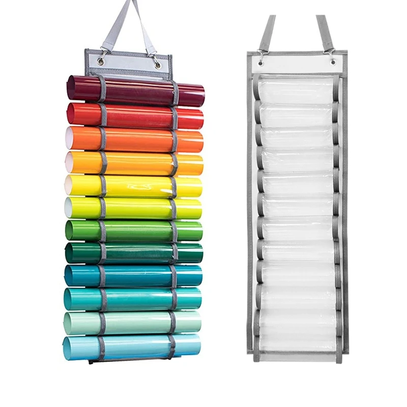 Vinyl Roll Holder 12 Roll Compartments Craft Organizers Storage Rack Holder Hanging Bag for Home Cabinet Door Wall Mount