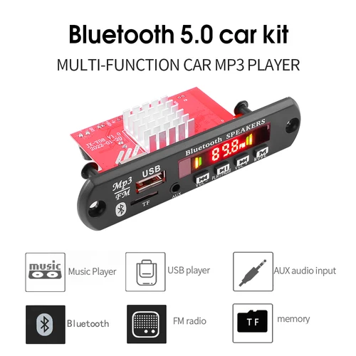 블루투스 5.0 앰프 DIY MP3 WAV 디코더 보드, DC 12V 무선 자동차 USB MP3 플레이어, TF 카드 슬롯, USB FM, 마이크 포함, 60W, 50W, 40W 3
