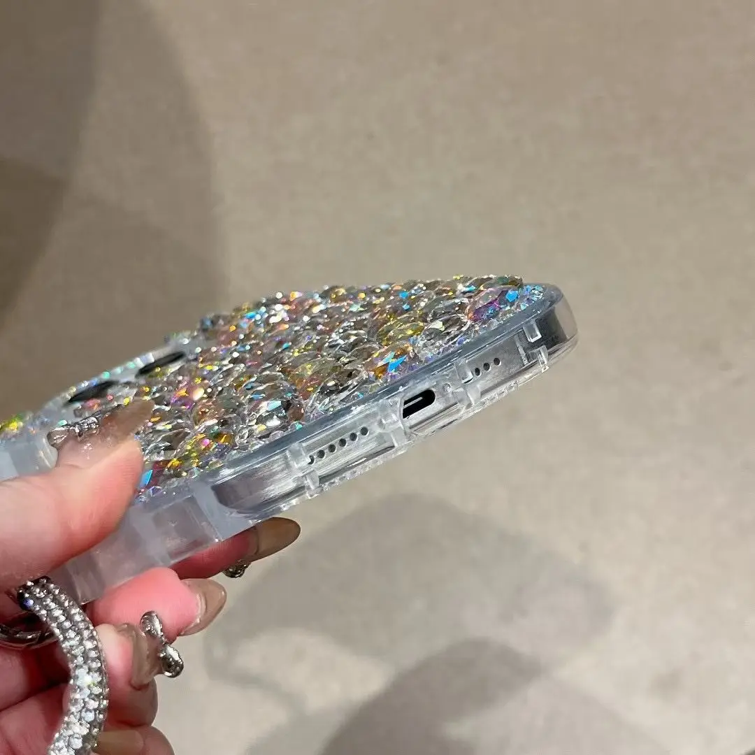 Creative Luxury Rhinestone Phone Case with Lanyard and Protective Back Cover