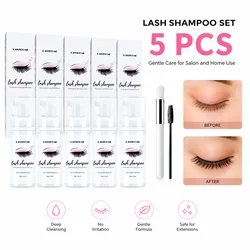 Eyelash Extension Shampoo Foam Cleanser - 50ml Deep Clean Formula for Eyelids and Makeup Removal (5 pc)