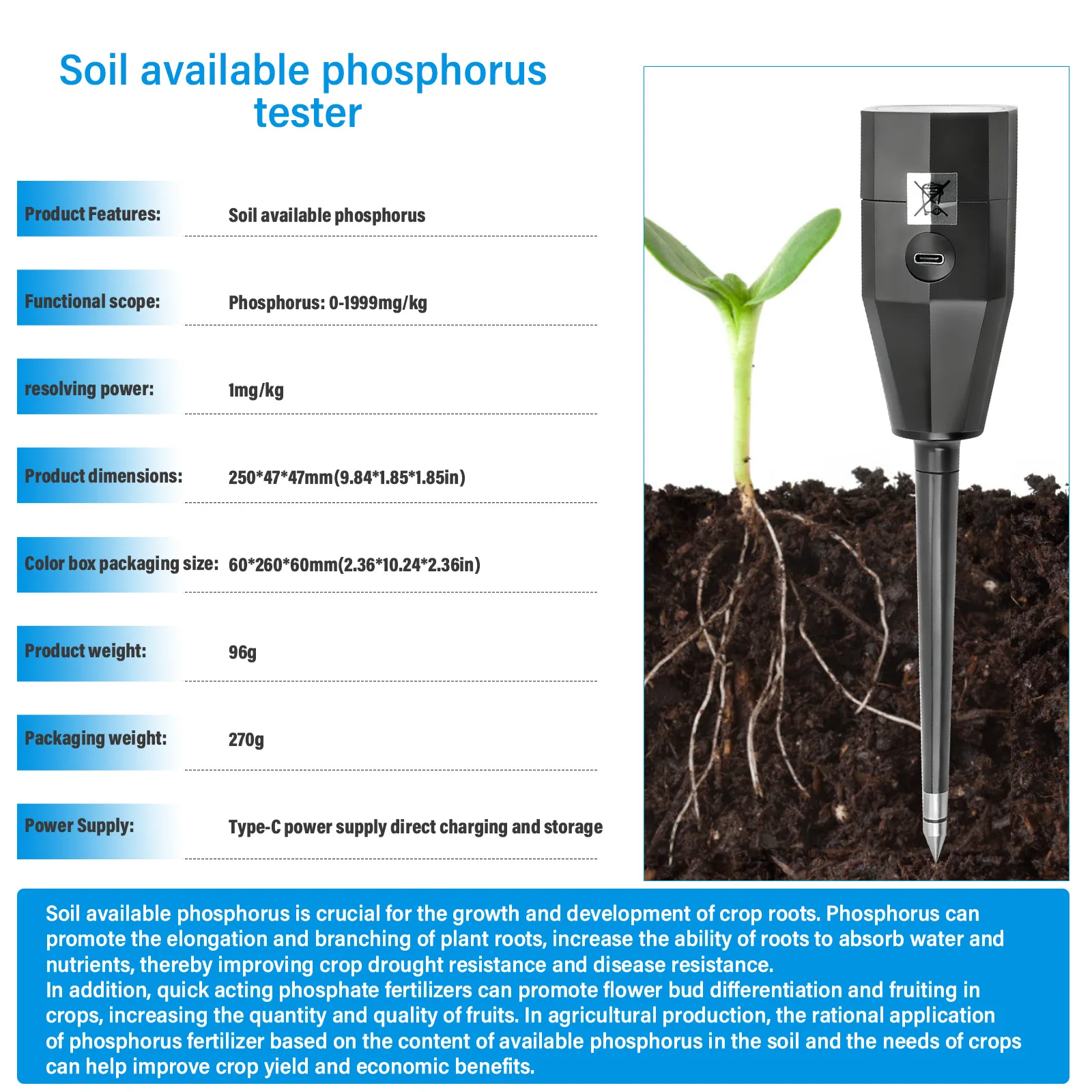 Soil Nutrient Tester NPK Sensor Digital Soil Analyzer 0-1999mg/kg Soil Fertility