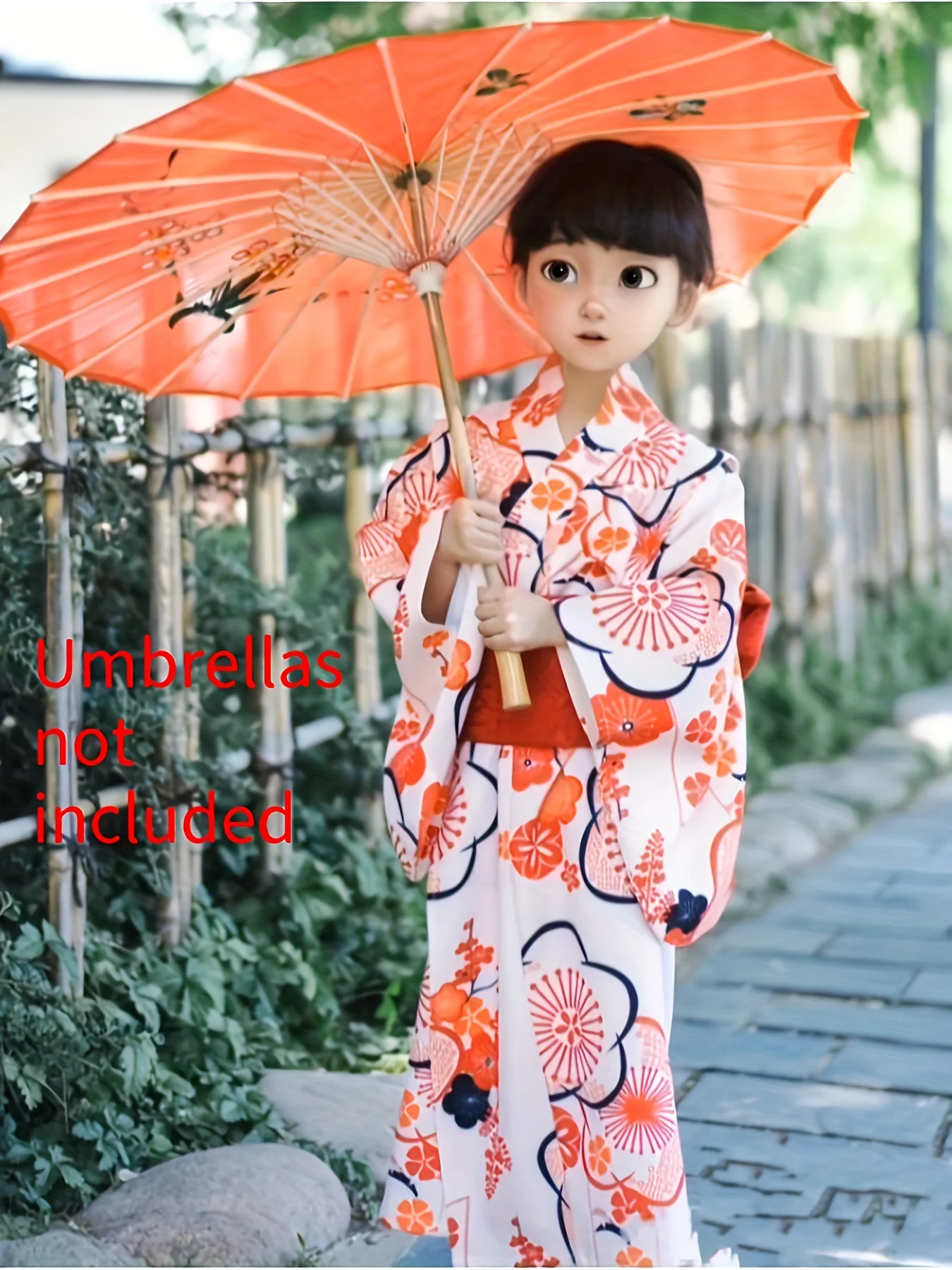 2pcs Children'S Baby White Kimono Orange Flowers Pattern Dress For Girls Shichi-Go-San Clothing Kimono