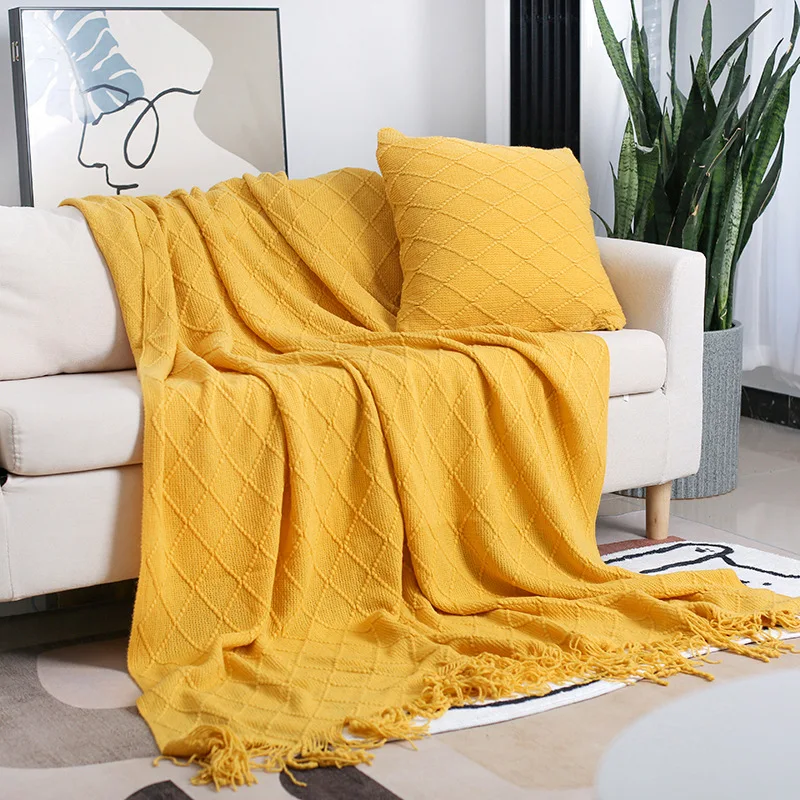 Nordic Knitted Shawl Sofa Blanket with Tassels Scarf Sofa Emulation Fleece Throw Blanket TV Blankets Bed End Decor Drop Ship 4