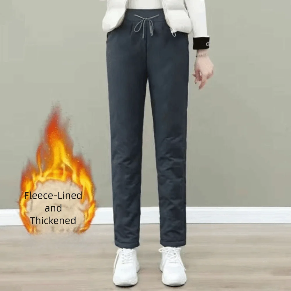 Windproof Plus Fleece Cotton Pants High Waist Thickened Thermal Pants Straight Leg Bootcut Fleece Pants Fashion Wear