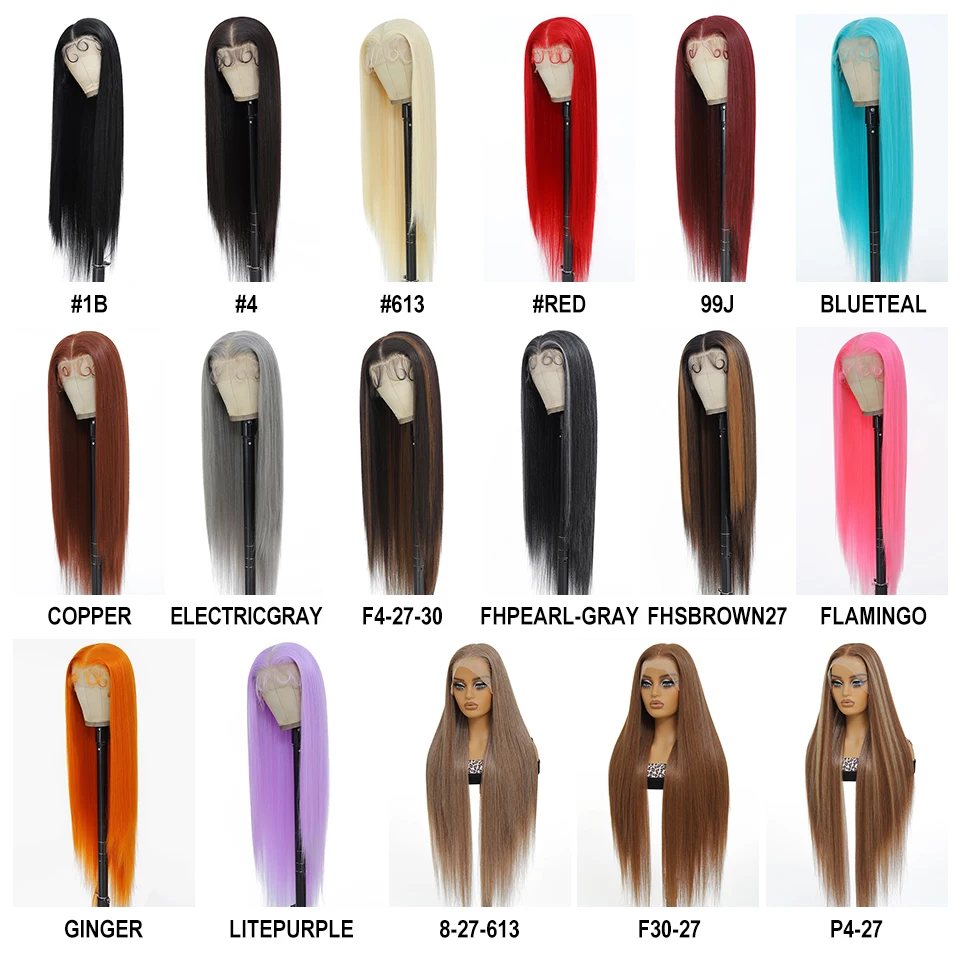 40 Inch Synthetic Lace Frontal Wigs For Women 13x6 Lace Front Wigs With High Temperature Fiber HD Lace Pink Blonde Straight Hair 2