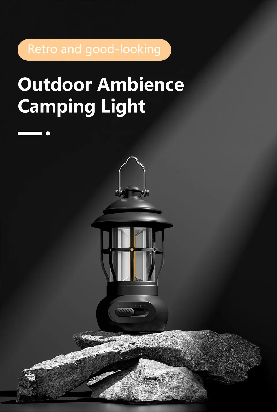 Description Picture 2 of itemRetro Portable Camping Lantern Waterproof Emergency Light Stepless Dimming COB Rechargeable Hanging Tent Lamp For Outdoor Hiking
