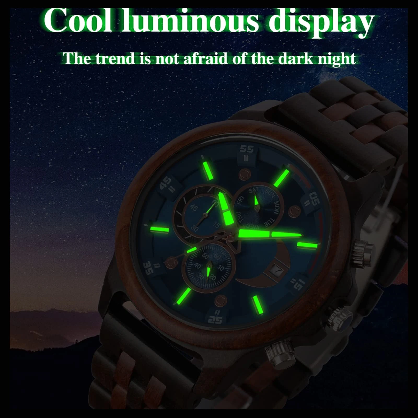 Men's quartz wristwatches Analog Watches Day and Date Display Lightweight Handmade Wood Strap Men's Luminous Watches