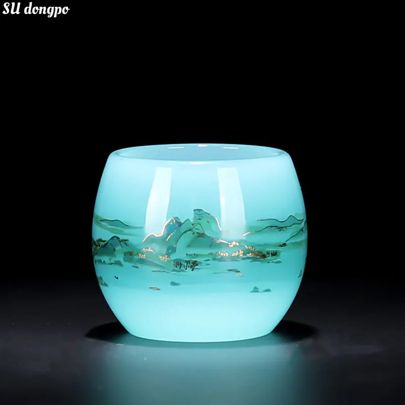Jade Porcelain Glass Tea Cup Qianli Jiangshan Tea Cup Carving Master jade-porcelain-glass-tea-cup-qianli-jiangshan-tea-cup-carving-master
