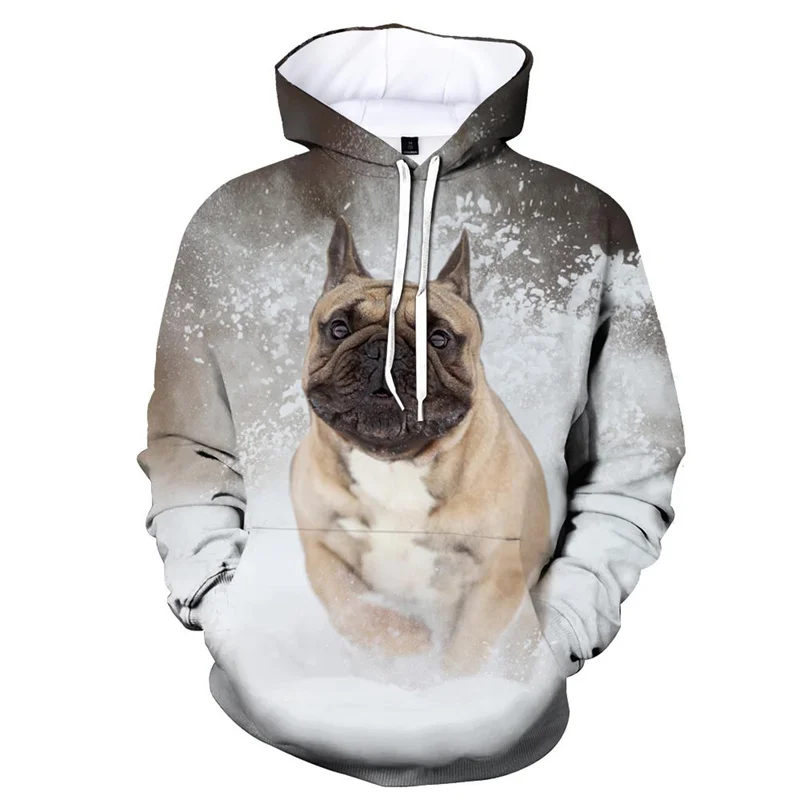 Sudadera con capucha de bulldog francés con impresión 3D para hombre, suéteres casuales de moda, sudadera con patrón de perro pug, ropa de abrigo de talla grande para hombre