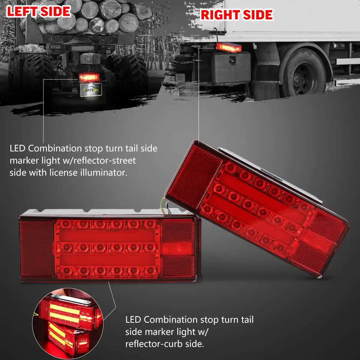 

2Pcs LED Truck Rectangle Car Tail Light Taillight Stop Brake Light Turn Signal Lamp Indicator Trailer Boat RV Tractor Lorry