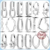Original Silver Zircon U-Shape Heart Earrings 925 Sterling Silver Hoop Earrings  Jewelry Gift For Women Girls Party Engagement