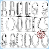 Original Silver Zircon U-Shape Heart Earrings 925 Sterling Silver Hoop Earrings  Jewelry Gift For Women Girls Party Engagement