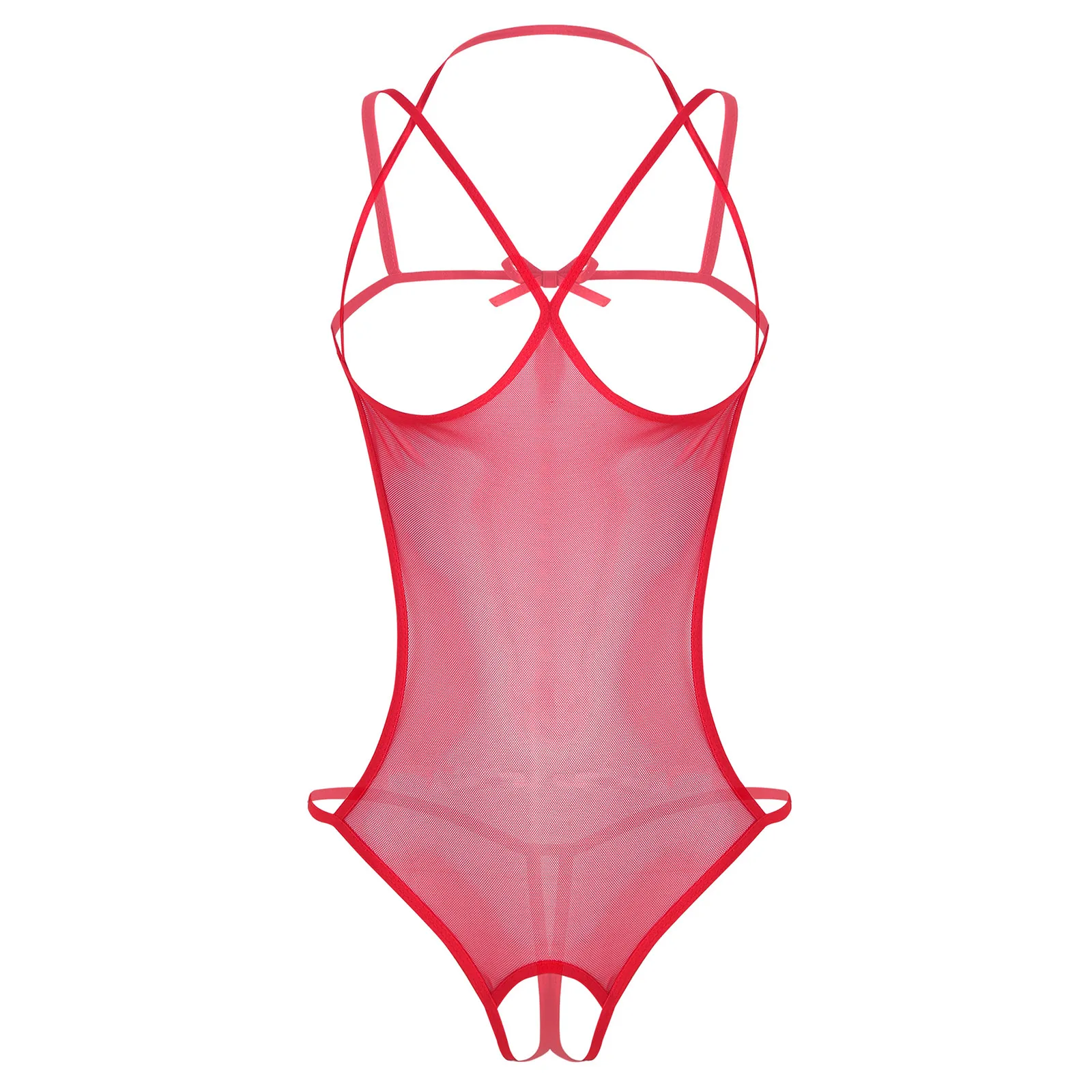 Women Mesh Exotic Teddies Lingerie Exposed Nipples Cups Open Crotch See-through Crotchless Catsuit Leotard For Clubwear Costumes women underwear sexy lingerie