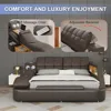 Luxury Smart King Bed Frame, Multifunction Bed Frame Upholstered Platform with Massage Recliner/Bluetooth Speaker/USB Charging 6